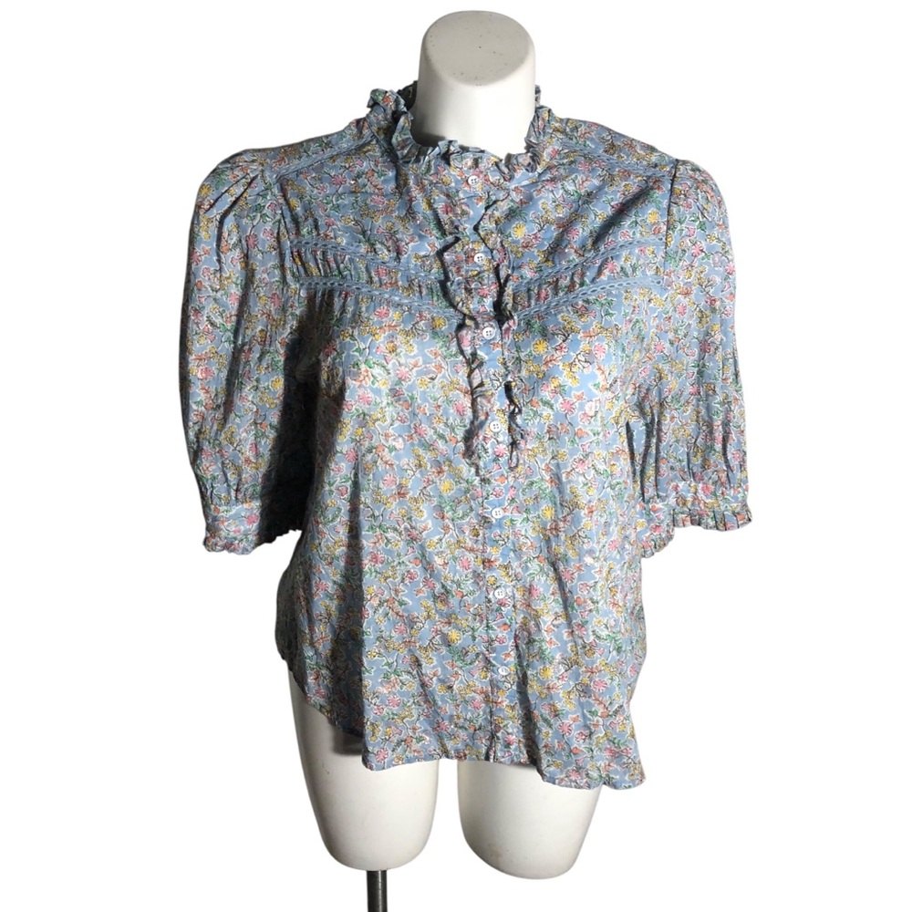 Democracy floral ruffled boho half sleeve top Sz XL